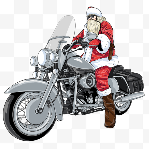 圣诞节圣诞老人摩托朋克插画元素图片