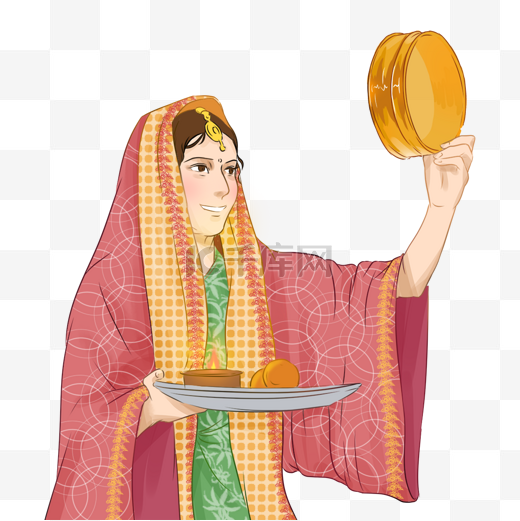 印度女人节节日庆祝karwa chauth kartika插画手绘元素图片