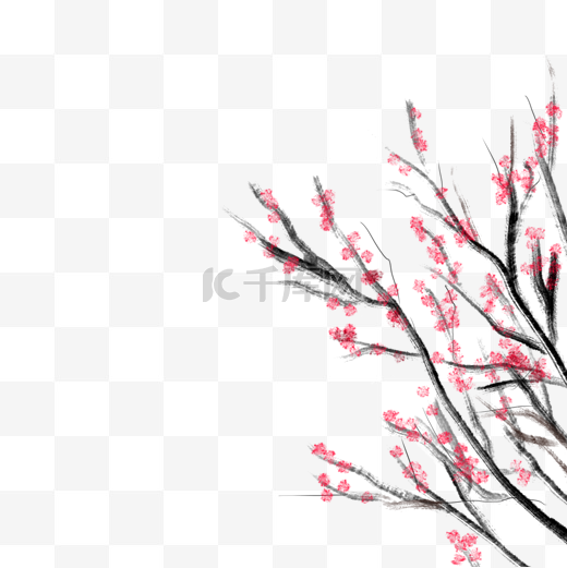 手绘中国风梅花花枝水墨风插画装饰PNG图片