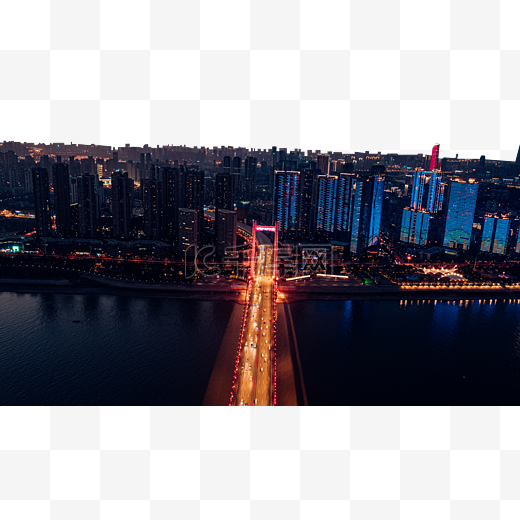 武汉城市建筑鹦鹉洲大桥日落航拍图片