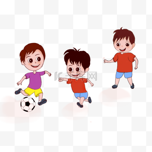 卡通三个男孩踢球图片
