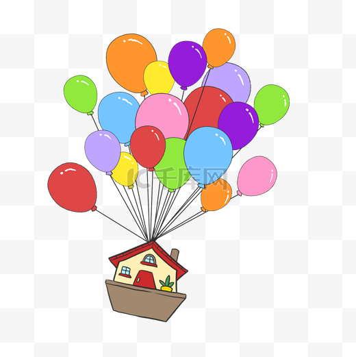 儿童节飞屋房子气球PNG图片