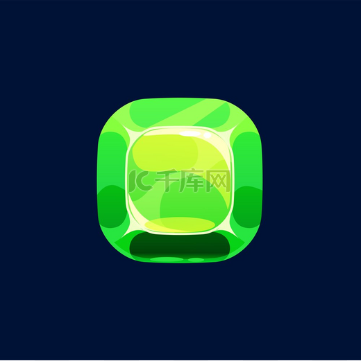 绿色水晶魔法岩石矢量图标宝石珍贵或半珍贵的祖母绿宝石圆角形状的有机镶嵌方形矿物用于隔离卡通标志的珠宝圆角图标的绿色方形宝石矿物图片