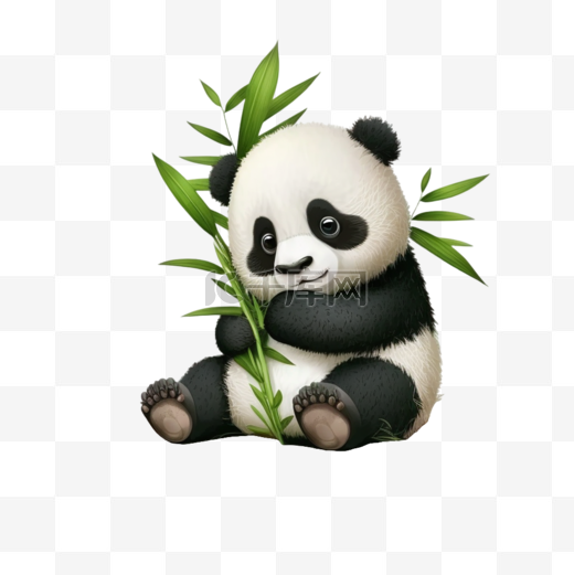 一只可爱的大熊猫抱着竹子图片