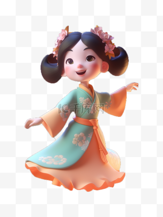 3D立体卡通中国风汉服女孩人物形象图片
