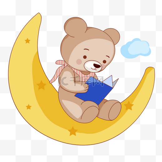 可爱的小熊在月亮上看书图片