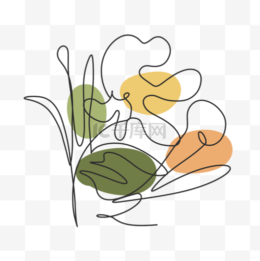 黄绿色抽象线条画植物花卉图片
