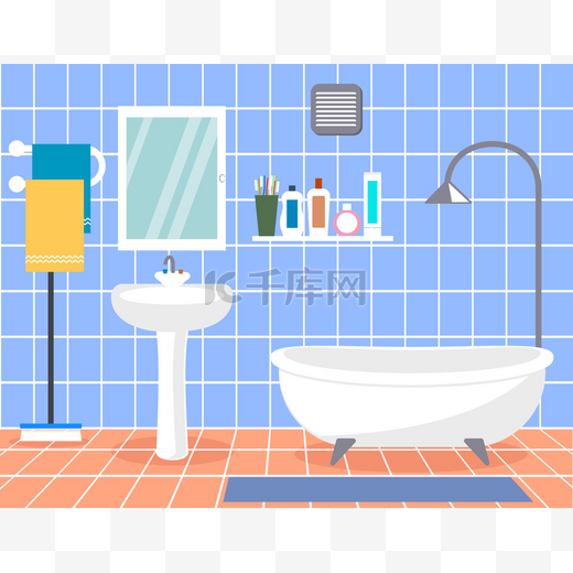设计现代浴室。浴室内与在平面样式. 图片