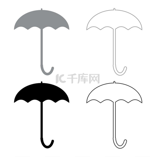 雨伞图标插图灰色和黑色雨伞图标插图灰色和黑色填充和轮廓图片