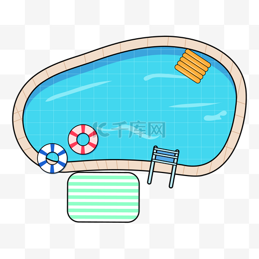 夏天户外活动游泳泳池救生圈 水池插画图片