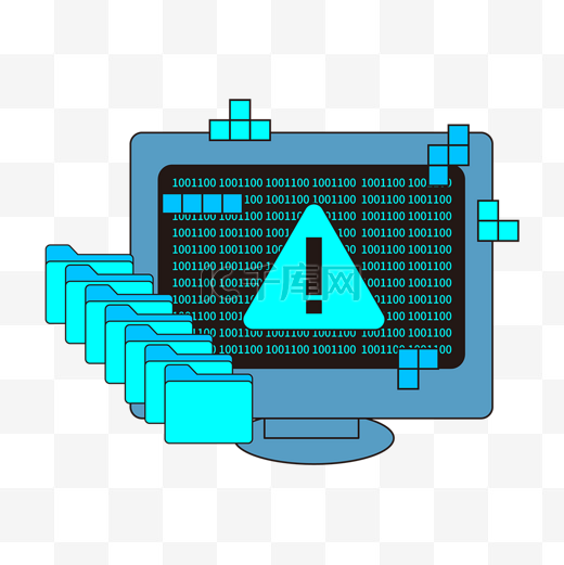 卡通电脑文件夹二进制弹窗危险病毒程序恶意软件图片