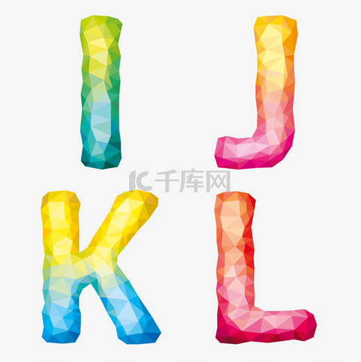 矢量多彩抽象字母。写的信 J K L.图片