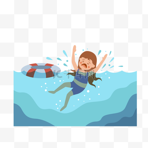 女孩深海游泳事故溺水概念插画图片