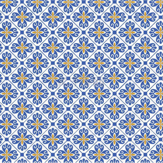 蓝色中式花纹花朵底纹平铺边框图片