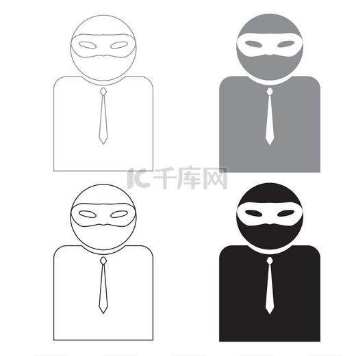 The man incognito in a mask 黑色和灰色颜色集图标 .. The man incognito in a mask it is the black and grey color set icon .图片