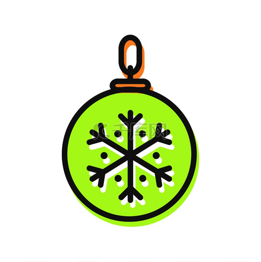 带有胎面的球可以挂在圣诞常青树上，松树装饰的图标，白色上孤立的矢量图。图片