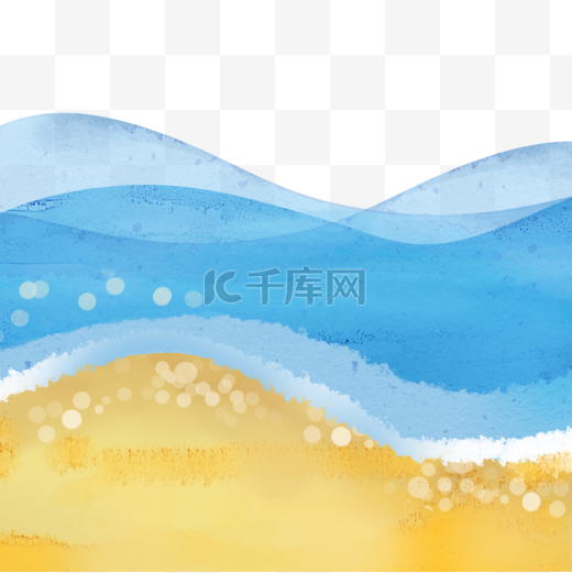 蓝色海水沙滩水彩边框图片