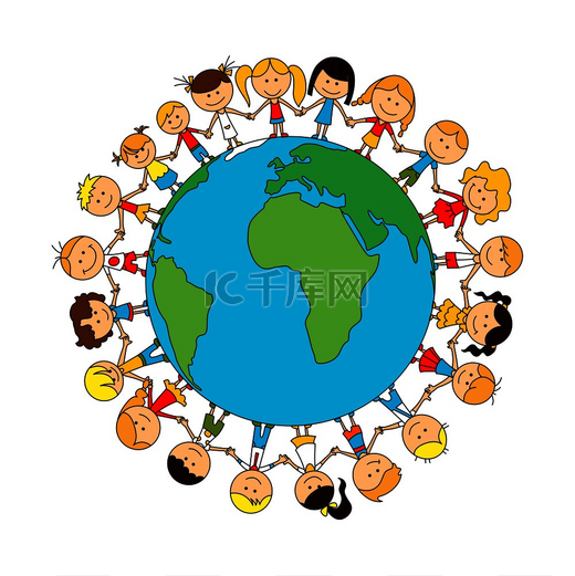 儿童世界友谊卡通海报世界各地快乐微笑的孩子们儿童团结与关爱概念矢量符号幼儿园男孩和女孩儿童世界友谊卡通海报图片