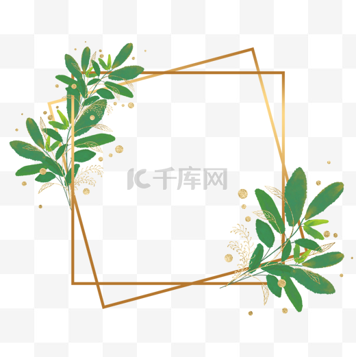 绿色植物金箔装饰几何图形边框图片