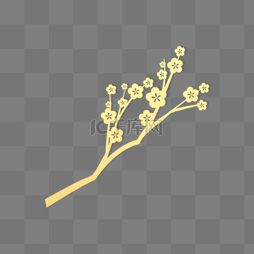 新年春节剪纸浮雕金色梅花花朵树枝图片