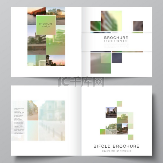 方形设计双折小册子、传单、杂志、封面设计、书籍设计、小册子封面的两个封面模板的矢量布局。图片
