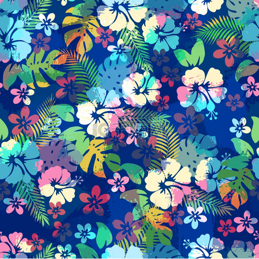 夏威夷热带无缝花纹与芙蓉花.图片