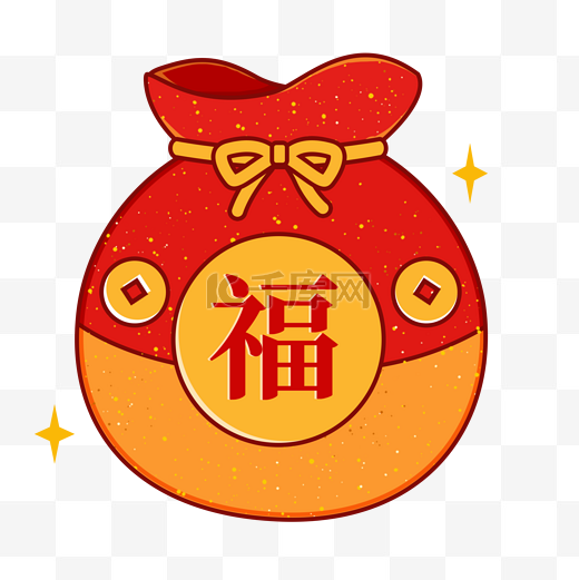春节红色卡通简笔插画设计福袋PNG 免抠图片
