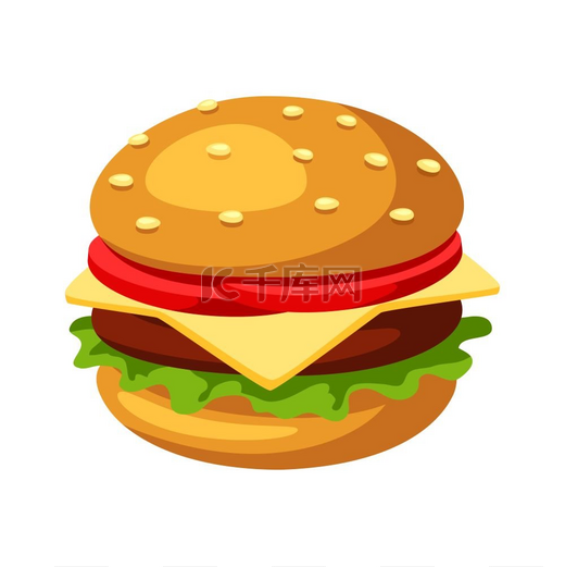 程式化的汉堡包或芝士汉堡的插图。图片