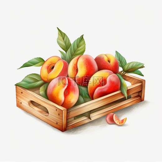 夏日一盘桃子扁平水果图片