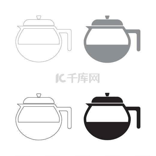 茶壶图标黑色和灰色颜色集图标茶壶图标它是黑色和灰色的颜色集图标图片