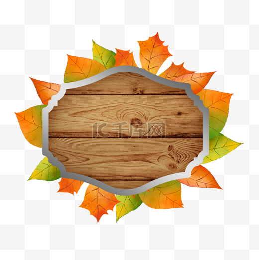 时尚秋季树叶木板边框图片