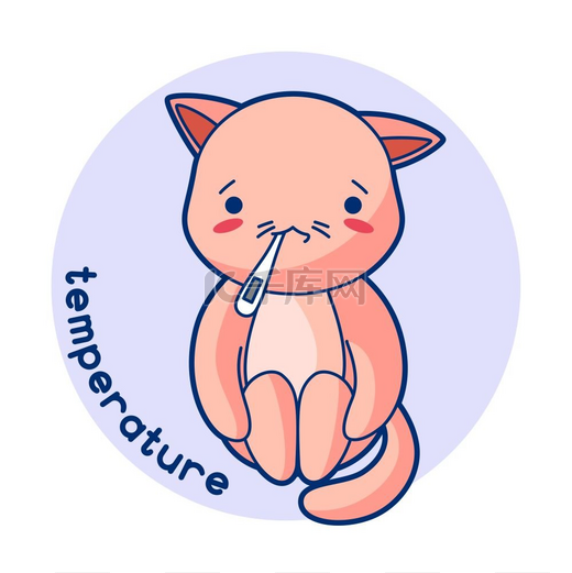 发烧的可爱小猫卡瓦伊猫的插图发烧的可爱小猫卡瓦伊猫的插图图片