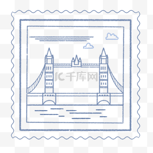 佛桥蓝色风景邮票图片图片