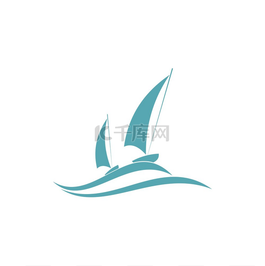 海浪上的帆船孤立的游艇运动俱乐部图标。图片