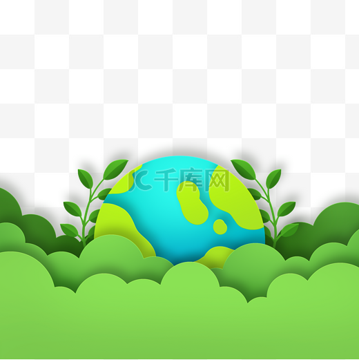 立体剪纸风绿色环保地球植物边框图片
