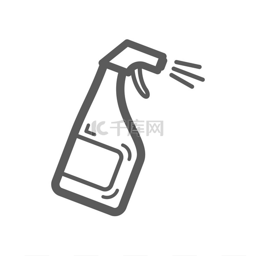 玻璃清洁剂喷雾瓶矢量线图标。图片