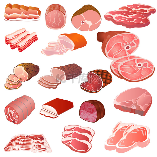 不同种类的肉一套图片