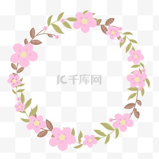 花环花圈粉色植物花朵手绘平面风格免抠png装饰素材图片