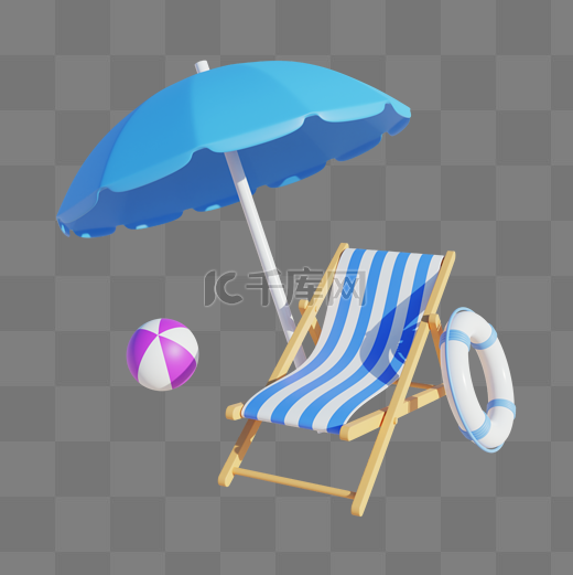 3DC4D立体夏日沙滩遮阳伞躺椅图片