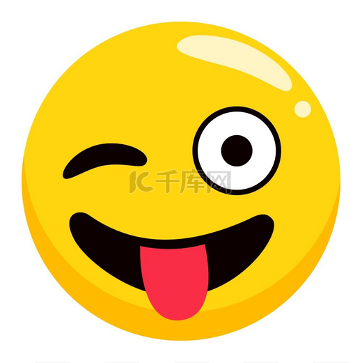 配件眨眼笑脸带舌头的表情符号带积极情绪的圆形字符快乐的黄色图标令人愉快的拍照对象有趣的表情符号笑脸头像矢量积极情绪表情符号辅助向量图片