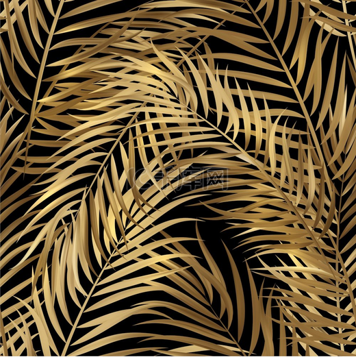 热带金色棕榈叶丛林树叶无缝矢量花卉图案背景热带棕榈叶丛林叶无缝矢量花卉图案背景图片