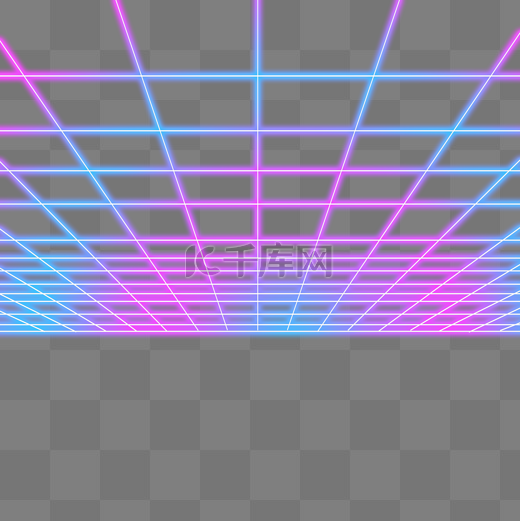 红色蓝色霓虹光感发光空间透视网格图片