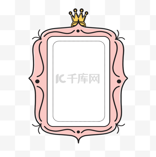 方形卡通王冠花纹线条生日标签图片