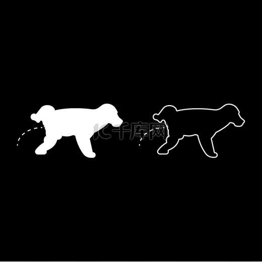 撒尿的狗小狗撒尿的宠物用抬高的腿撒尿图标集白色矢量插图平面风格简单图像图片
