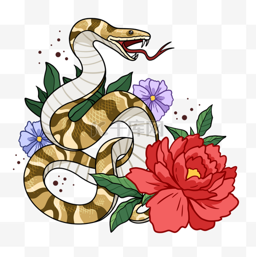 毒蛇花丛插画风格土黄色图片
