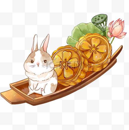 中秋中秋节月饼兔子玉兔水彩图片