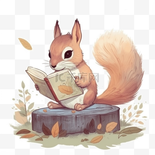 北欧风绘本插画类可爱小动物形象看书小松鼠图片