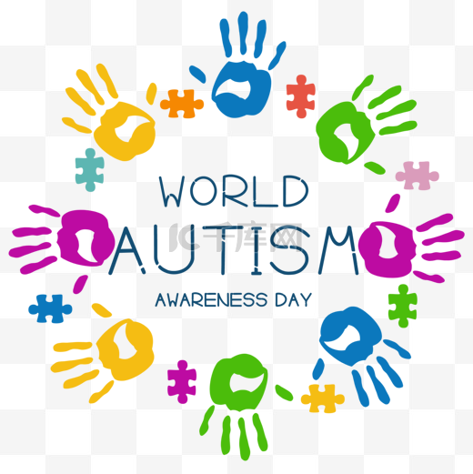 世界提高自闭症意识日关爱儿童彩色手掌拼图图片