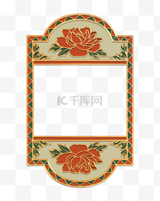 立体浮雕珐琅彩复古港风中式花纹植物牡丹边框图片