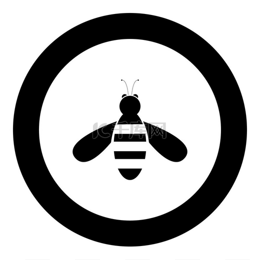 圆圈中的蜜蜂图标为黑色圆圈矢量插图中的蜜蜂图标黑色隔离图片